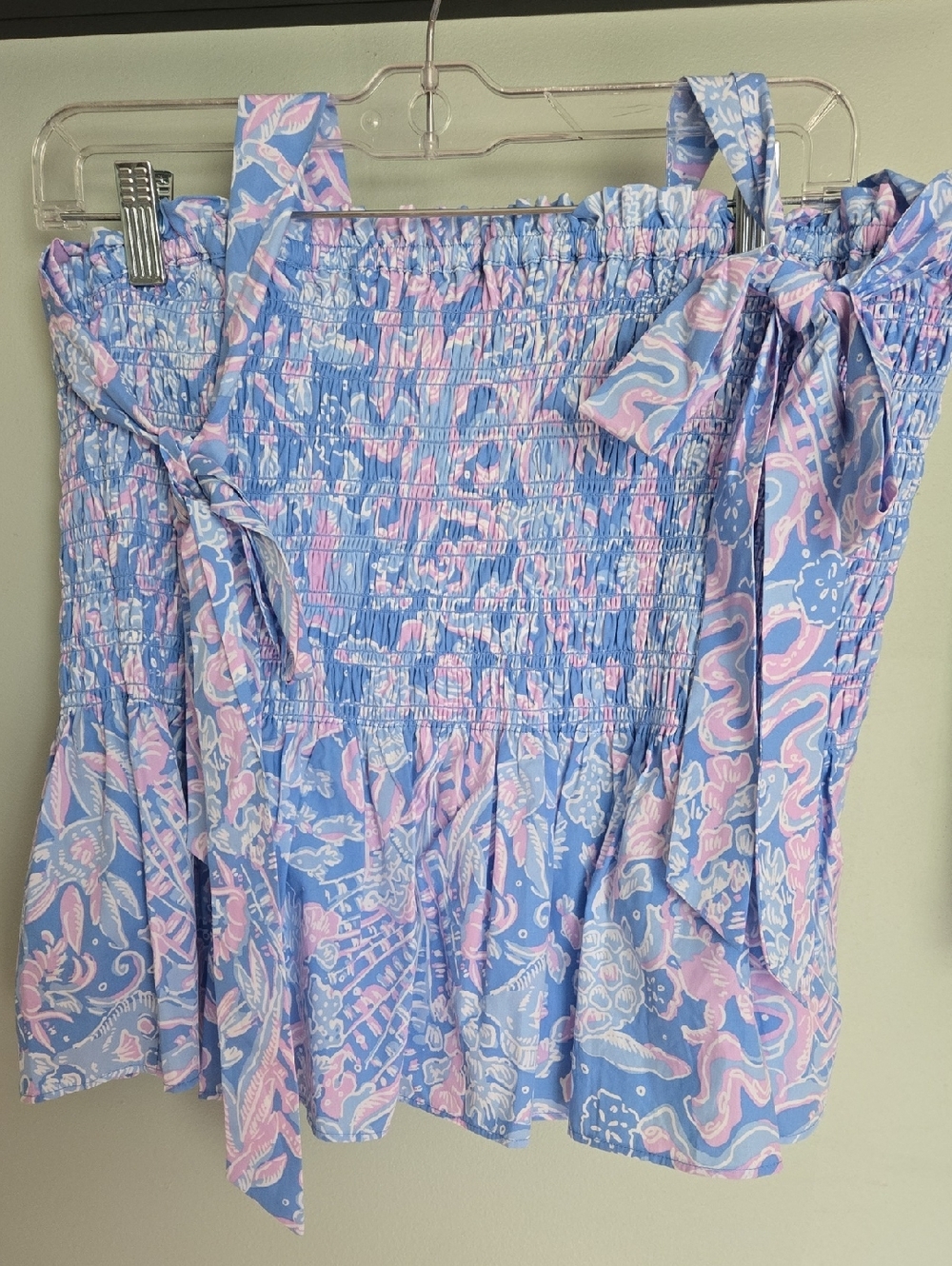 Lilly Pulitzer Blue & Pink Paisley Smocked Off-Shoulder Top XL